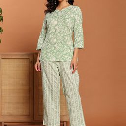 Rouhab Floral Printed Cotton Top With Trousers Co-Ords-picture-44
