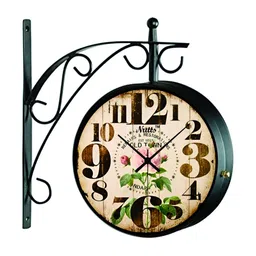 Nutts Black & Beige Analogue Metal Round Vintage Wall Clock-picture-28