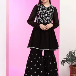 BAESD Girls Floral Embroidered Regular Kurta with Sharara-image-13