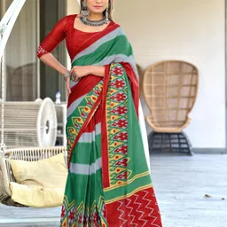 KALINI Women Striped Block Print Saree-picture-4