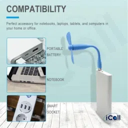 icall Combo pack of 4 (USB Fan, USB Light, Mini USB Bulb)- Emergency Combo use with Power bank, Laptop, Computer USB Fan, Led Light image 5