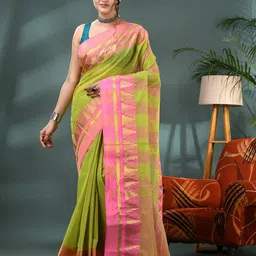 DESH BIDESH Striped Zari Pure Cotton Taant Saree-picture-27