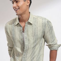 HIGHLANDER Men Comfort Relaxed Fit Spread Collar Vertical Striped Casual Shirt-picture-5
