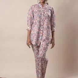 Moda Rapido Printed Mandarin Collar Pure Cotton Shirt With Trouser-image-51