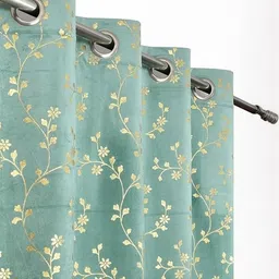 Myntra Elegant Homes Set Of 3 Blue Velvet Window Curtains-picture-10