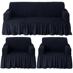 HOKIPO Navy Blue Solid 5 Seater Fully Covered Stretchable Sofa Cover-24