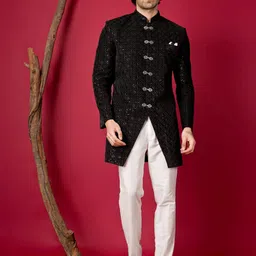 Dulha Ghar Men Embellished Mandarin Collar Sherwani Set-11