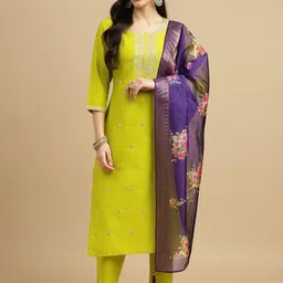 Siya Fashion Floral Embroidered Thread Work Kurta With Trousers & Dupatta-56