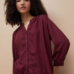 Fame Forever by Lifestyle Mandarin Collar Bishop Sleeves Shirt Style Top-image-43