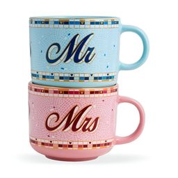 SHAY Blue & Pink 2 Pieces Mr & Mrs Printed Ceramic Glossy Mugs 350ml-image-44