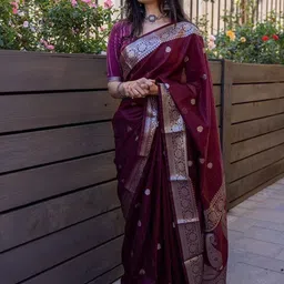 SWEETPEL Ethnic Motifs Woven Design Zari Banarasi Saree-picture-35