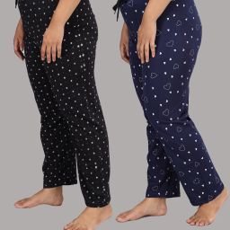 Pack of 2 Women Printed Black, Dark Blue Track Pants-image-67