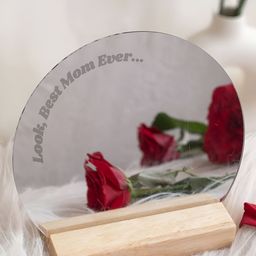 Confetti Gifts Beige & Grey Mirror With Personalized UV Text Mother's Day Gift Sets-12