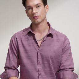 HIGHLANDER Men Slim Fit Textured Spread Collar Formal Shirt-image-31