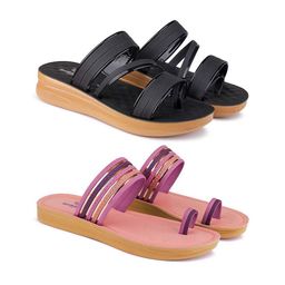Bersache Pair Of 2 Women Slip-On Open Toe Flats-25