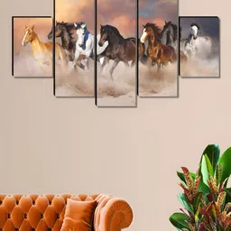 SAF Beige & White 5 Pieces Running Horses Birds And Animals Wooden Wall Art-image-61