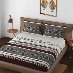 THE little BIG STORE Grey Floral Printed 260 TC Fitted King Bedsheet Set-1.8 m x 1.9 m-picture-38