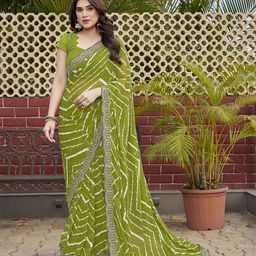 Nirmohi Fashion Striped Sequinned Pure Georgette Saree With Unstitched Blouse Piece-image-89