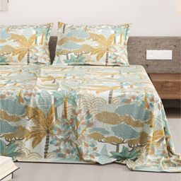 DREAM WEAVERZ Gold-Toned Floral Printed Pure Cotton 220 TC King Bedsheet Set 2.75 x 2.55 m-image-94