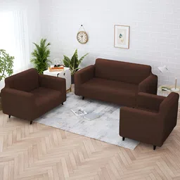 Story@home Brown Solid Polyester 3 Piece Sofa Cover With Arms-image-34