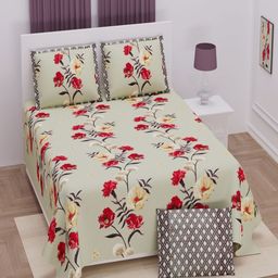 Myntra Elegant Homes Green & Red Floral 250 TC King Bedsheet with 2 Pillow Covers-image-38
