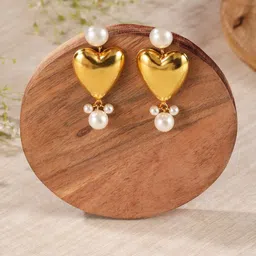 DressBerry Gold-Plated Pearls Beaded Heart Shaped Drop Earrings-image-29