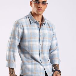 HERE&NOW Tartan Checked Button-Down Collar Slim Fit Cotton Shirt-picture-18