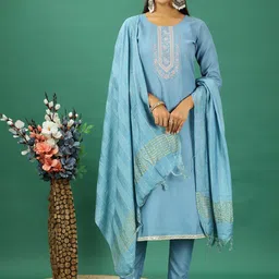 Ethnovog Floral Embroidered Thread Work Unstitched Dress Material-image-20