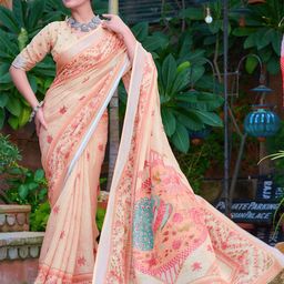 Kalista Floral Printed Woven Zari Cotton Saree With Unstitched Blouse Piece-picture-6