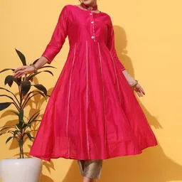 KALINI Women Regular Chanderi Cotton Kurta with Trousers-image-27