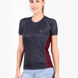 Women Colorblock Round Neck Polyester Grey T-Shirt-image-47