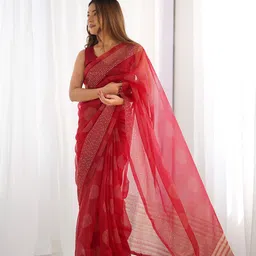 all about you Printed Sequinned Embellished Border Pure Organza Saree-image-44