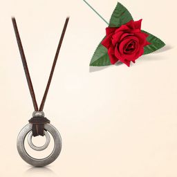 Peora Men Double Ring Leather Cord Pendent Chain With Red Rose-image-45