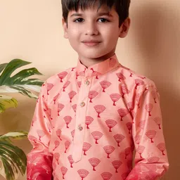 Cae Boys Floral Printed Regular Dupion Silk Kurta with Pyjamas image 2