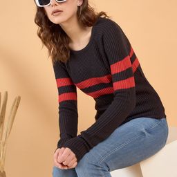 STYLE BLUSH Women Striped Round Neck Pullover Sweater-image-36