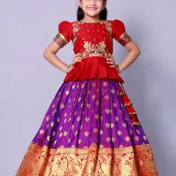 BAESD Girls Embroidered Thread Work Ready To Wear Jacquard Lehenga & Choli-39