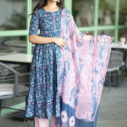 GoSriKi Floral Printed Anarkali Kurta With Trouser & Dupatta-32