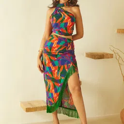 Urban Suburban Women Fringed Tropical Skirt with Slit-picture-19