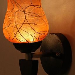 1ST TIME Orange & Brown Glass Printed Cylinder Shaped Wall Lamp-picture-46