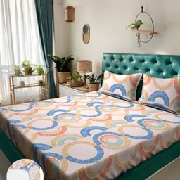 Arrabi Cream & Blue Geometric Printed 310 TC King Bedsheet Set-2.54 m x 2.18 m-picture-47