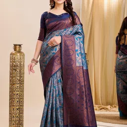 Shriyangan Ethnic Motifs Printed Woven Design Border Zari Pure Silk Kanjeevaram Saree-picture-38