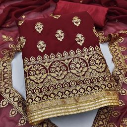 SAINOOR Floral Embroidered Silk Georgette Semi-Stitched Dress Material-image-81