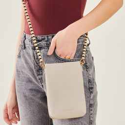 Accessorize Women Cream Beaded Strap Phone Bag-picture-31