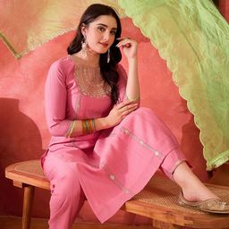 Sangria Zari Sequence Embroidered Straight Kurta & Trouser With Dupatta image 5