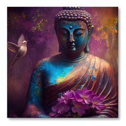 SAF Blue & Pink Buddha Canvas Religious Wall Painting-image-78