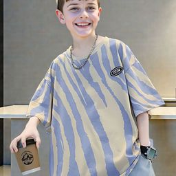 FOREVER FRIDAY Boys Abstract Printed Round Neck Short Sleeve Oversized Cotton T-Shirt-37