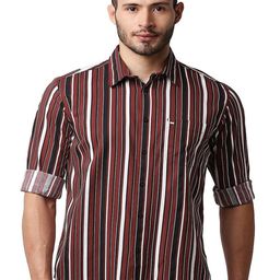 Basics Men Slim Fit Spread Collar Vertical Striped Cotton Casual Shirt-picture-12