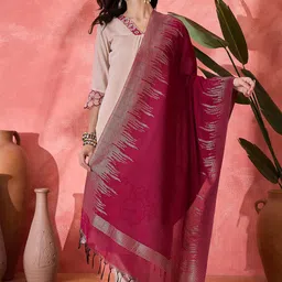 Sangria Ethnic Motifs Woven Design Silk Dupatta-23