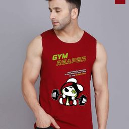 SLOWLORIS Pack Of 2 Printed Round Neck Bio-Wash Cotton Gym Vests-picture-28