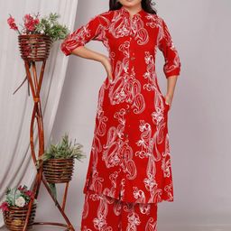 JALTHER Printed Mandarin Collar Neck Tunic With Palazzos Co-Ords-image-5